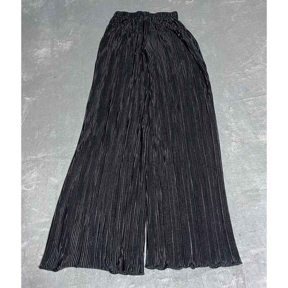 Kirious Pants Womens Small Black Pleated High Waisted Wide Leg Satin - Picture 1 of 5